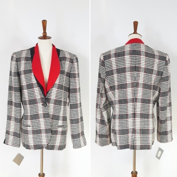 Dior | Silk Houndstooth Plaid Single Breasted Jacket with Removable Collar - Picture 1 of 8